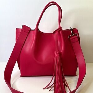 Colab Hot Pink Tassel Tote/purse – Bold Vegan Leather Shoulder Bag